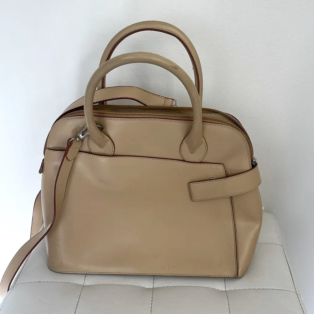 Tan Leather Satchel with removable shoulder strap made in Italy 🇮🇹